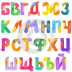 Consonants of the Cyrillic alphabet like birds photo
