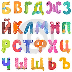 Consonants of the Cyrillic alphabet like sea inhabitants photo