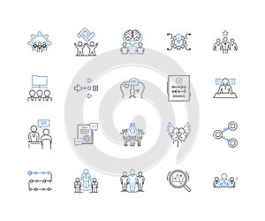 Consortium crew line icons collection. Alliance, Unity, Teamwork, Collectivism, Collaboration, Partnership, Synergy