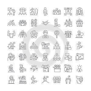 Consortium linear icons, signs, symbols vector line illustration set