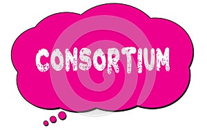 CONSORTIUM text written on a pink thought bubble
