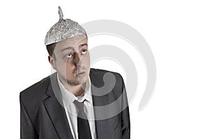 Conspiracy Freak with aluminum foil head