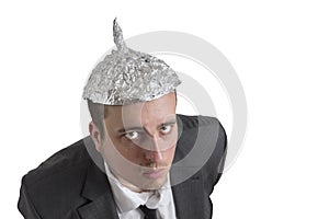 Conspiracy Freak with aluminum foil head