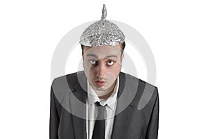 Conspiracy Freak with aluminum foil head