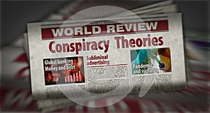Conspiracy and secret theories theory retro newspaper 3d illustration