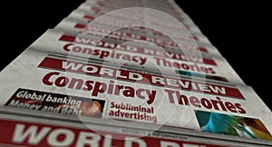 Conspiracy and secret theories theory retro newspaper 3d illustration