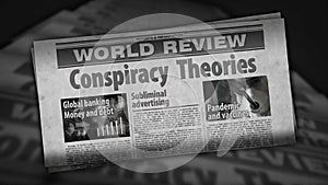 Conspiracy and secret theories theory retro newspaper printing