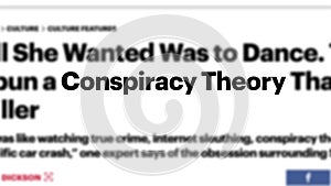 Conspiracy Theories headline titles across international media in white background.
