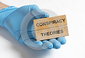 Conspiracy theories inscription. Medical fake ideas