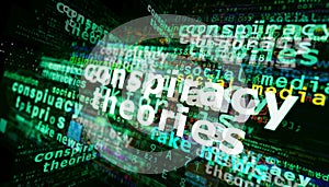 Conspiracy theories media and abstract screen 3d illustration