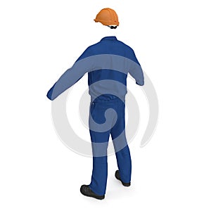 Consruction Worker`s Blue Overalls With Hardhat. 3D Illustration, isolated, on white