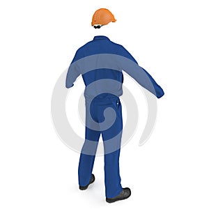 Consruction Worker`s Blue Overalls With Hardhat. 3D Illustration, isolated, on white