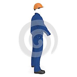 Consruction Worker`s Blue Overalls With Hardhat. 3D Illustration, isolated, on white