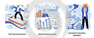 Constant innovation business, tech savvy, data driven business. Technological development of startup photo