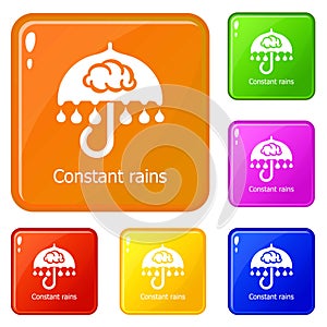 Constant rain icons set vector color
