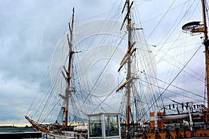 Constanta harbor at Black Sea. Marine Ship-School `Mircea`