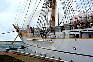 Constanta harbour at Black Sea. Marine Ship-School `Mircea`