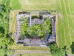 Constantin Cantacuzino Palace, the copy of the Trianon, in Floresti, Prahova, Romania. Aerial view