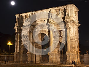 Constantine Arch Night Moon Rome Italy