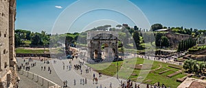 The Constantine Arch seen from the Coliseum in Rome, Italy