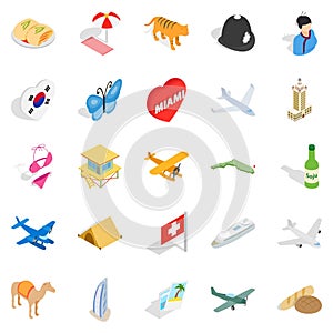 Constantly in motion icons set, isometric style