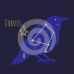 Constellation of corvus, star shape in form of bird