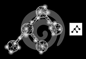 Bright Network Binary Structure Mesh Icon with Glare Spots