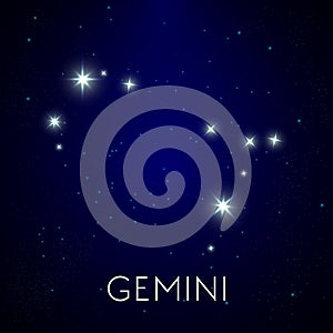 Constellation of Gemini zodiac in night sky, astronomical symbol