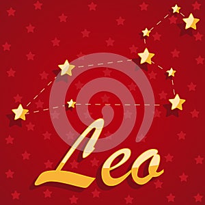 Constellation Leo over red starry background