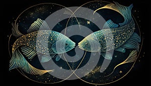 Constellation Pisces, zodiac. Fishes. AI generative. March photo