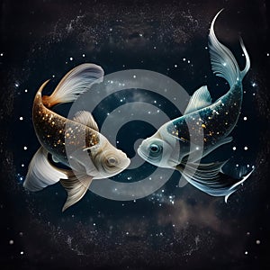 Constellation Pisces, zodiac. Fishes. AI generative. March photo