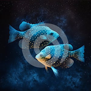 Constellation Pisces, zodiac. Fishes. AI generative. March