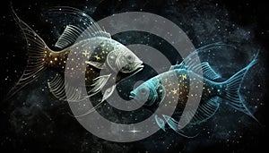 Constellation Pisces, zodiac. Fishes. AI generative. March photo