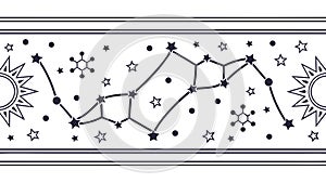 Constellation & Sun-Moon Border, Cosmic Night Sky Pattern, vector design Generative AI