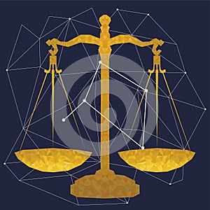 Libra zodiac golden vector sign on the dark blue background. Vector horoscope symbol libra for astrology predictions. Gold design