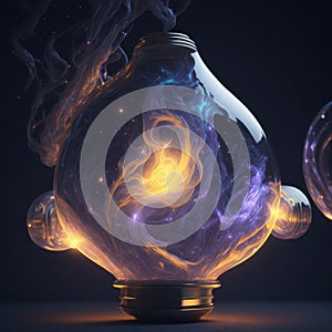 Constellations and galaxies inside decorative light bulbs.generative AI