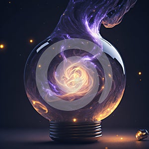 Constellations and galaxies inside decorative light bulbs.generative AI