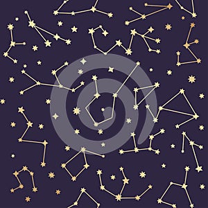 Constellations seamless pattern. Golden stars. Vector illustration.