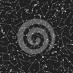 Constellations Seamless vector pattern on dark sky