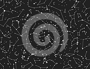 Constellations Seamless vector pattern on dark sky