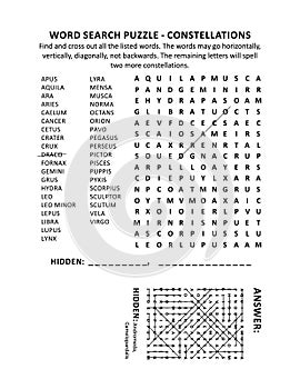 Constellations word search puzzle