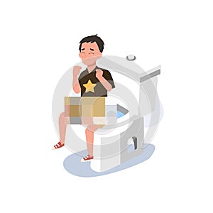 Constipation Ailment in Kids. Health Problem. Young Kid with Constipation. Flat vector cartoon illustration