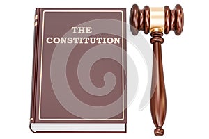 Constitution book with gavel, 3D rendering