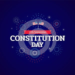 Constitution Day banner template with fireworks and text on dark blue background. September 17th Citizenship Day in USA