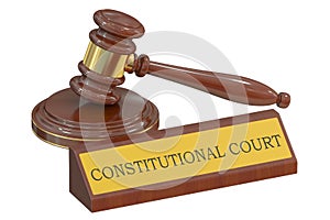 Constitutional court concept with gavel. 3D rendering photo
