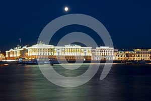 Constitutional Court of Russia and Neva river at night, Saint Petersburg, Russia