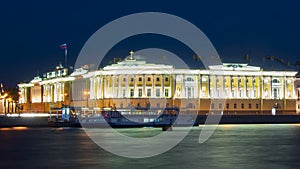 Constitutional Court of Russia and Neva river at night, Saint Petersburg, Russia