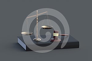 Constitutional rights. Scales of justice and gavel on book