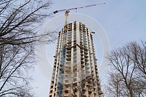 Constraction site with crain and new building