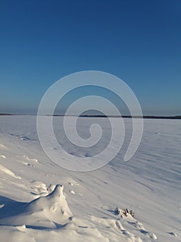 Constrained by the ice of the North river. USA river, Komi Republic, February 2017.